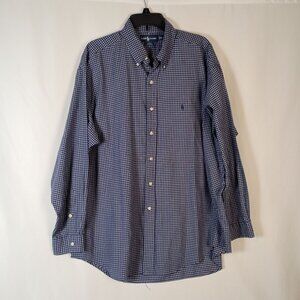 Ralph Lauren Black Label Blue Check Button Down Long Sleeve Shirt Men XL